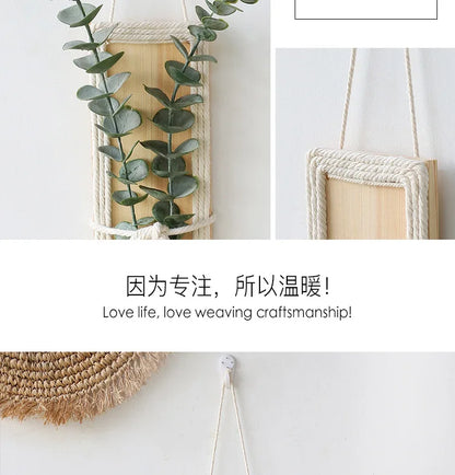 Bohemian with Hand Ceremony Woven Rope Wood Wall Decoration Simple Home Living Room Homestayings Kawaii Room Decor