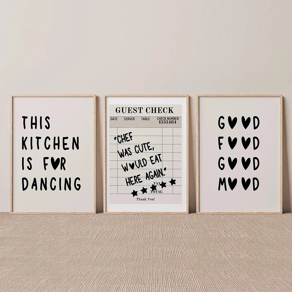 Kitchen Quote Wall Decor Black Beige This Kitchen Is for Dancing Wall Art Posters Shop Cafe Room Decor Canvas Painting Prints