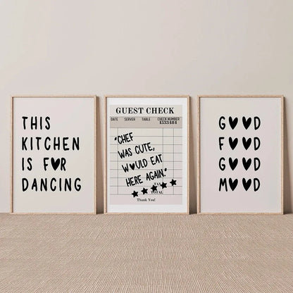 Kitchen Quote Wall Decor Black Beige This Kitchen Is for Dancing Wall Art Posters Shop Cafe Room Decor Canvas Painting Prints