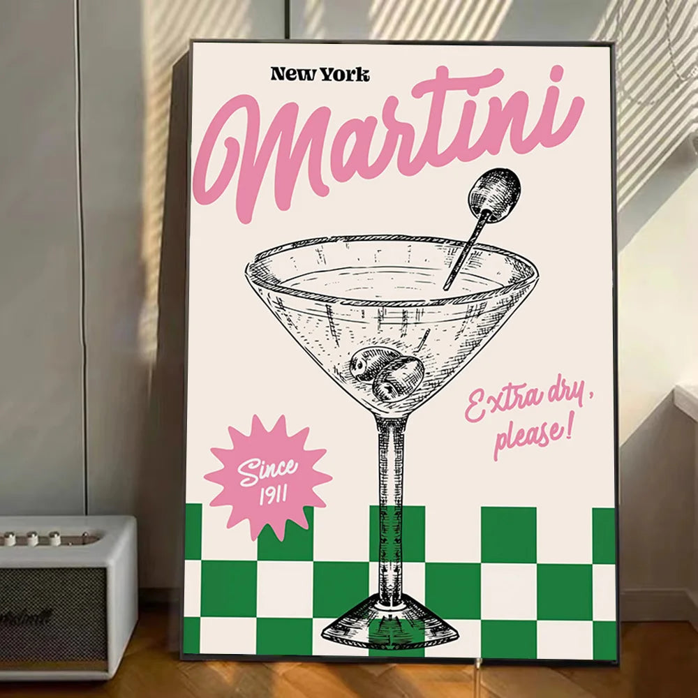 Kitchen Cocktail Minimalism Abstract Poster Stickers Art Wall Murals Decor Game Room Decor Gifts Kawaii HD Painting Cat Cars