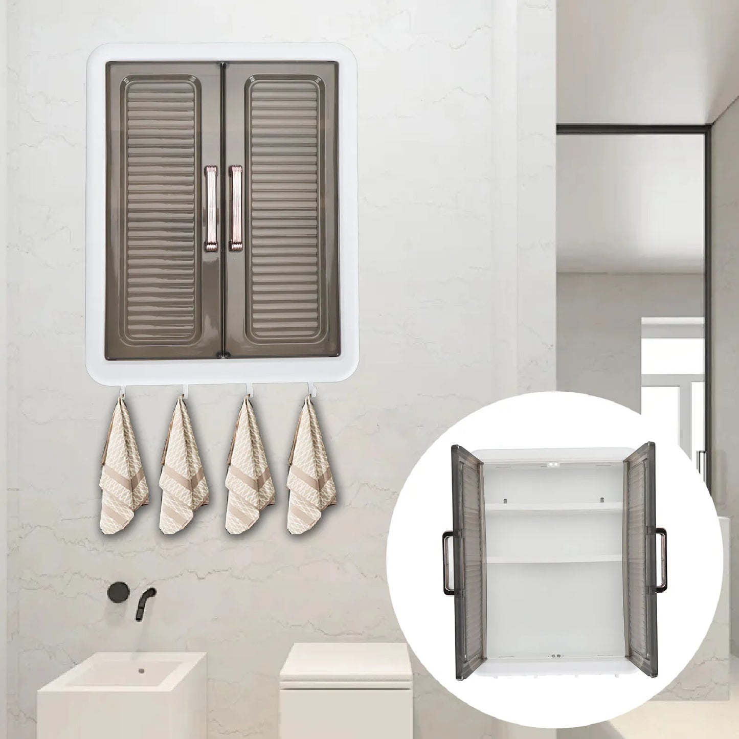 Bathroom Cabinet Wall Mounted Multifunctional Makeup Perfume Cosmetic Organizer Display Cabinet Skincare Storage Rack with Hooks