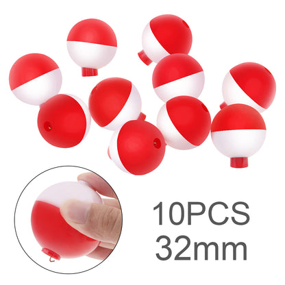 10pcs/Fishing Bobber lot 32mm / 1.25inch Fishing Bobber Floats Set Hard ABS Snap on Red White Push Button Round Buoy