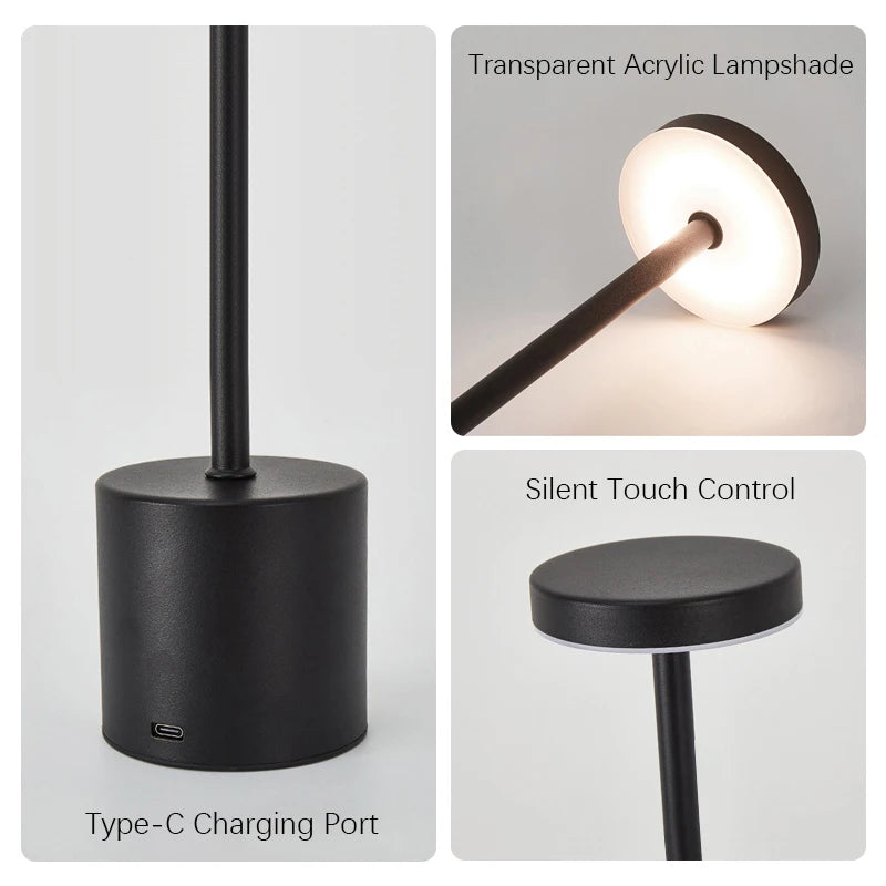 LED Ambient Table Lamp, USB Rechargeable Desk Lamp, Touch Controlled Dimmable Indoor Night Light for Home Decor Bedside Room
