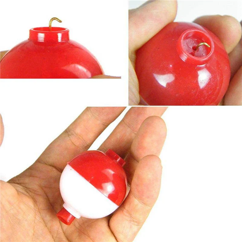 HOES-150Pcs Fishing Bobbers 1 Inch,Push Button Snap-On Fishing Floats Bobber Red And White,Fishing Float And Bobbers