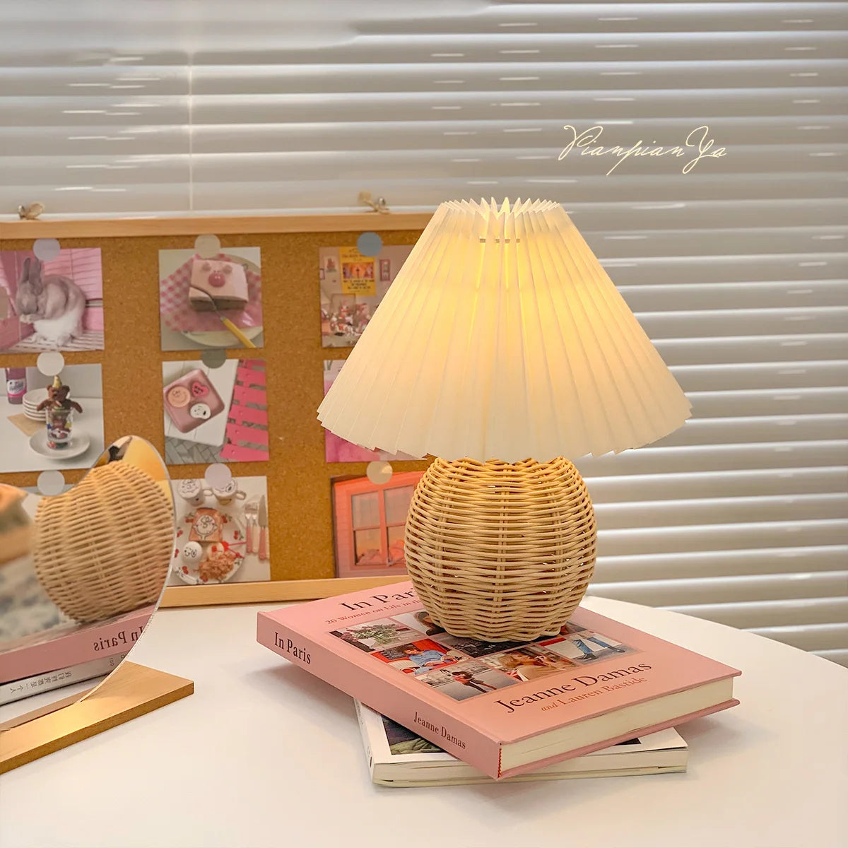 INS Led Pleated Table Lamp Rattan Base Desktop Light Usb PLug Dimmable Timmer For Room Bedside Bedroom Table Decor Night Lights