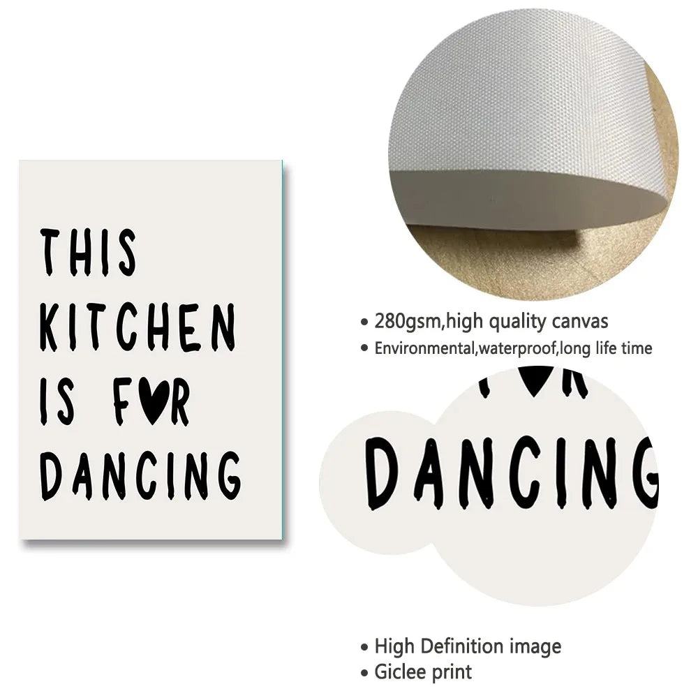 Kitchen Quote Wall Decor Black Beige This Kitchen Is for Dancing Wall Art Posters Shop Cafe Room Decor Canvas Painting Prints
