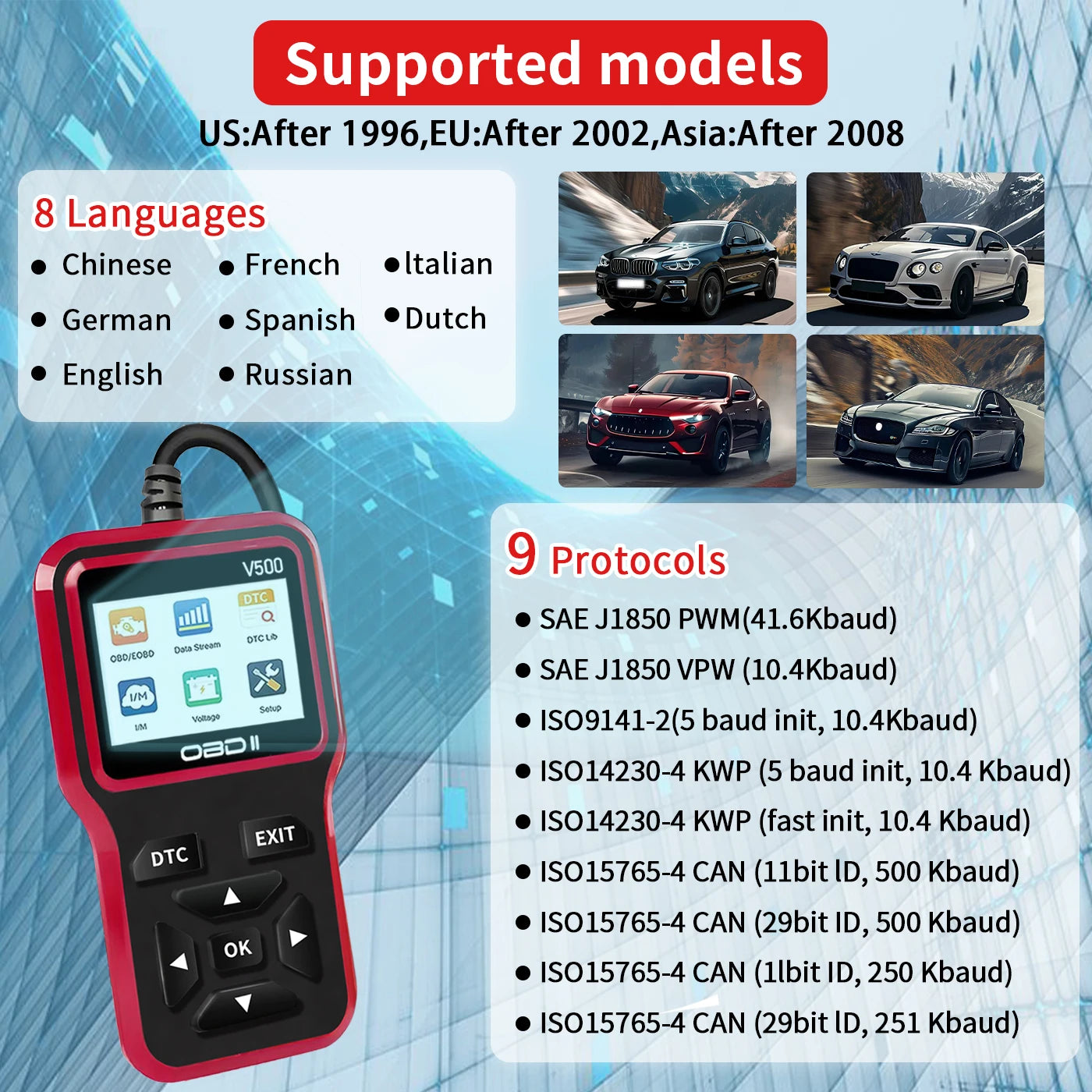 Car OBD2 Scanner Diagnostic Tool Code Reader, Car Voltage Tester Engine Fault Code Scanner, Charging Tester Diagnostic Tool V500