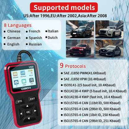 Car OBD2 Scanner Diagnostic Tool Code Reader, Car Voltage Tester Engine Fault Code Scanner, Charging Tester Diagnostic Tool V500
