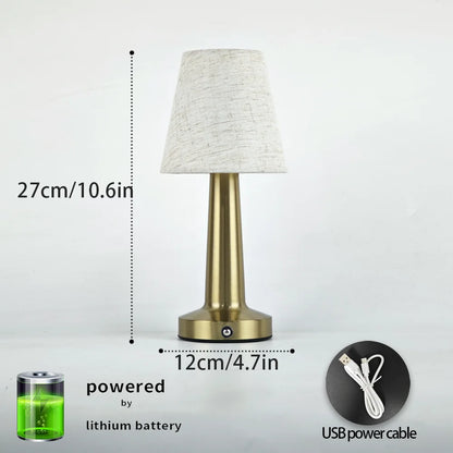 LED Table Lamp with Cloth Shade, Touch Sensor Bedside Lamp Rechargeable Reading Lights For Bedroom Restaurant Bar Decor Lighting