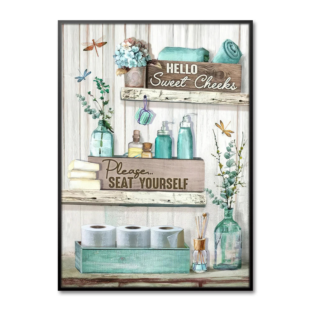 Bathroom Decor Canvas Art Poster Cartoon Sweet Cheek Toilet Wall Painting for Bedroom Living Room Shower Room Decor Aesthetic
