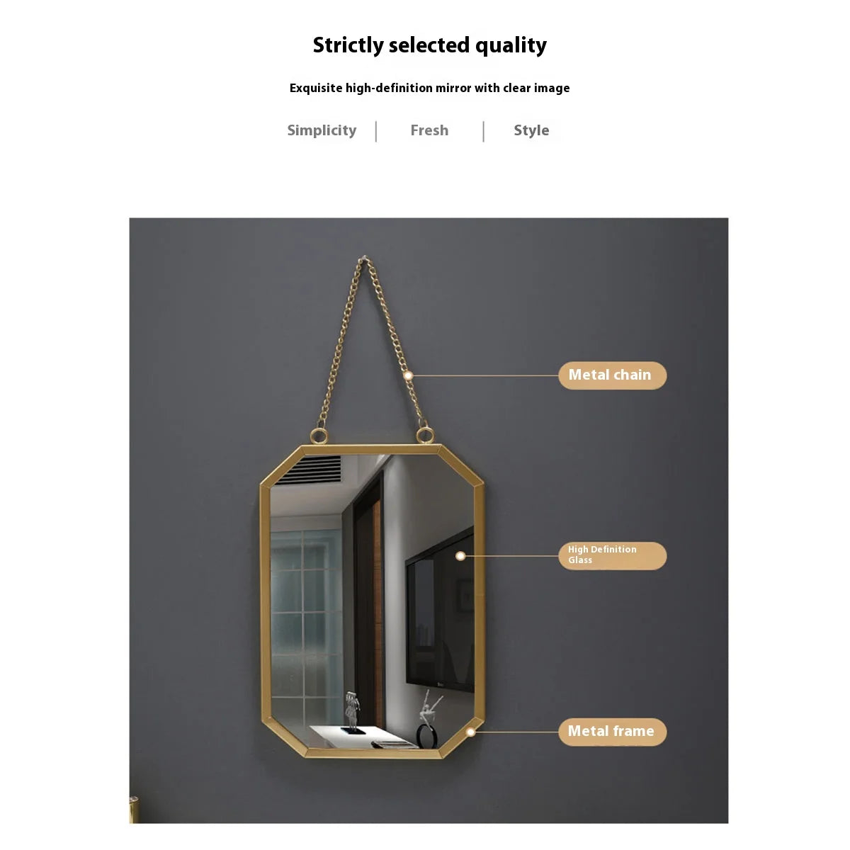 Iron square wall mirror hanging bathroom bathroom dormitory mirror hanging wall washing table wall hanging makeup mirror