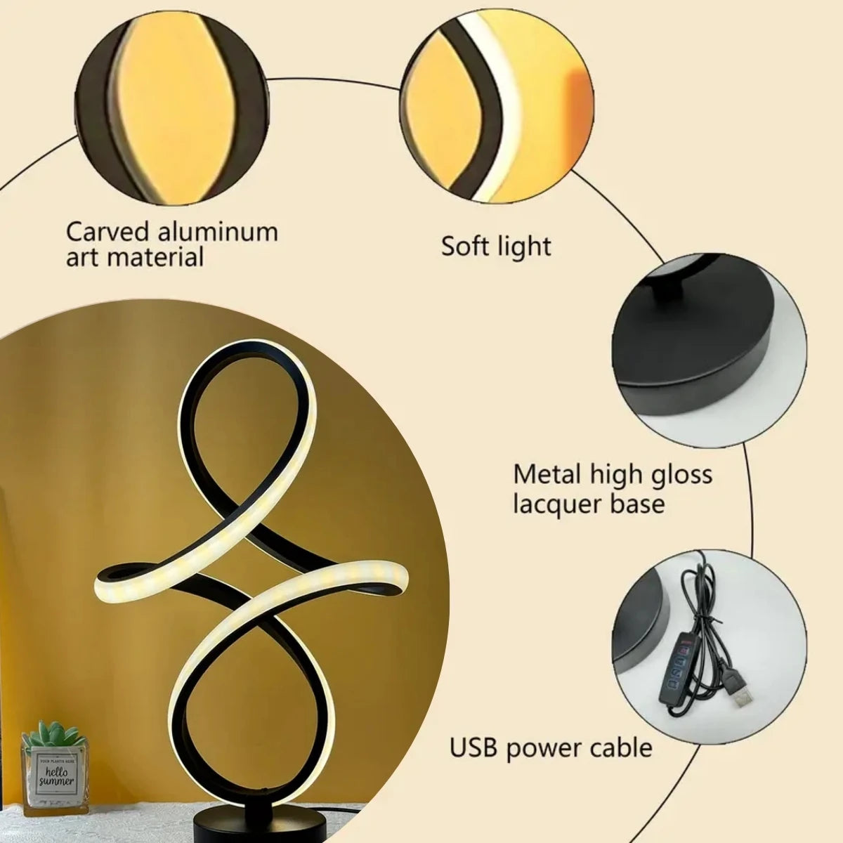 LED table lamp - dimmable bedside reading light, artistic decoration, suitable for bedrooms, study rooms, and living rooms