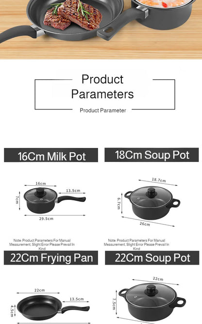 13 Piece Cookware Set Milk Pot Soup Pot Flat Bottomed Small Frying Pan with Lid And Shovel Kitchenware Set for Cooking pots Set