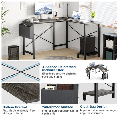 JHK Gaming Corner 50 Inch Office Writing PC Wooden Table with CPU Storage Shelf & Side Bag for Home Office Bedroom Small Space