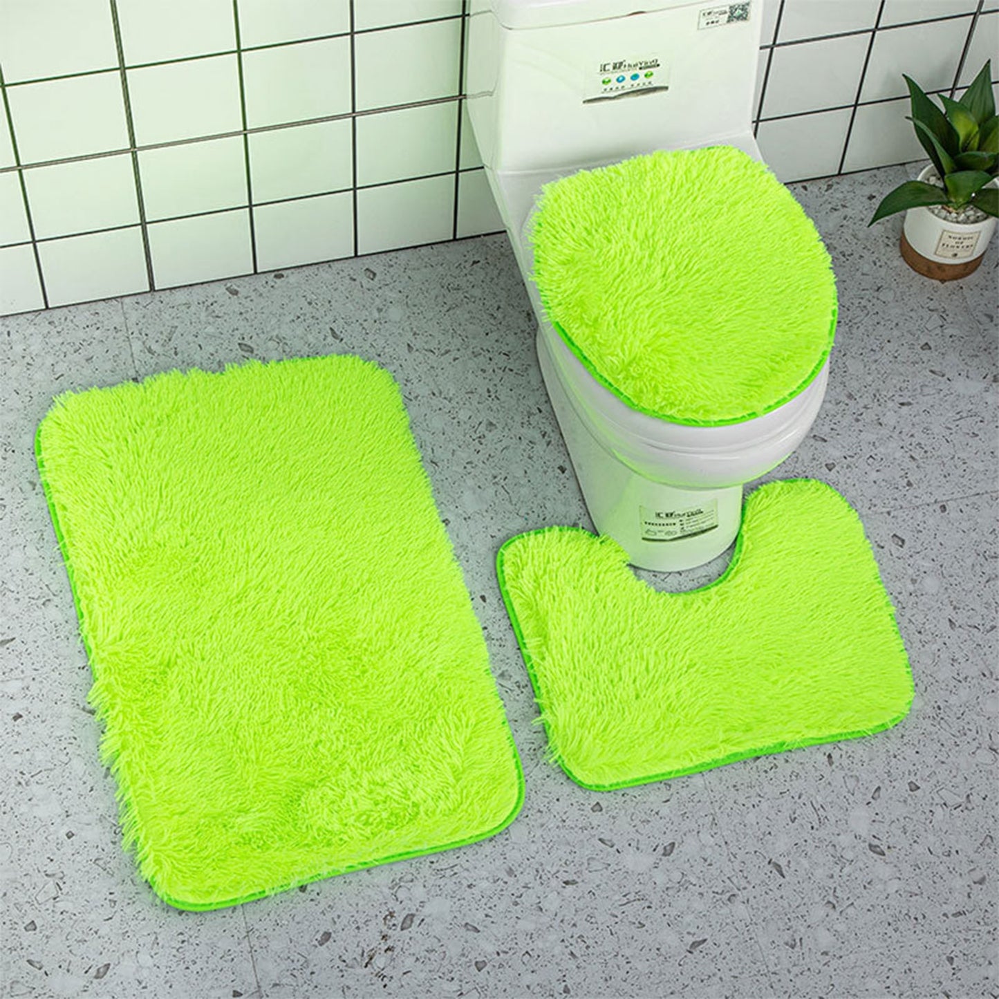 Bathroom Decorative Rug Set Of 3, Chenille Plush Large Rug, Rug And Toilet Seat Cover With Non-Slip Rubber Backing Bathroom