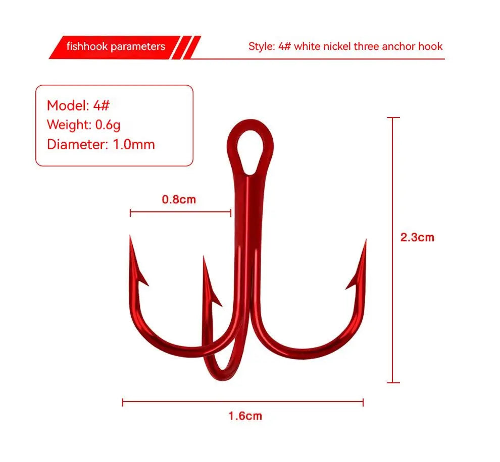 50Pcs Fishing Treble Hooks Kit High Carbon Steel Hooks Strong Sharp Round Bend for Lures Baits Saltwater Freshwater Fishing