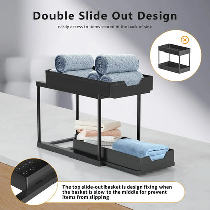 Kitchen under Sink Organizer And Storage Rack with Double Sliding Cabinet Drawers Multi-Purpose Storage Shelf Holder for Home