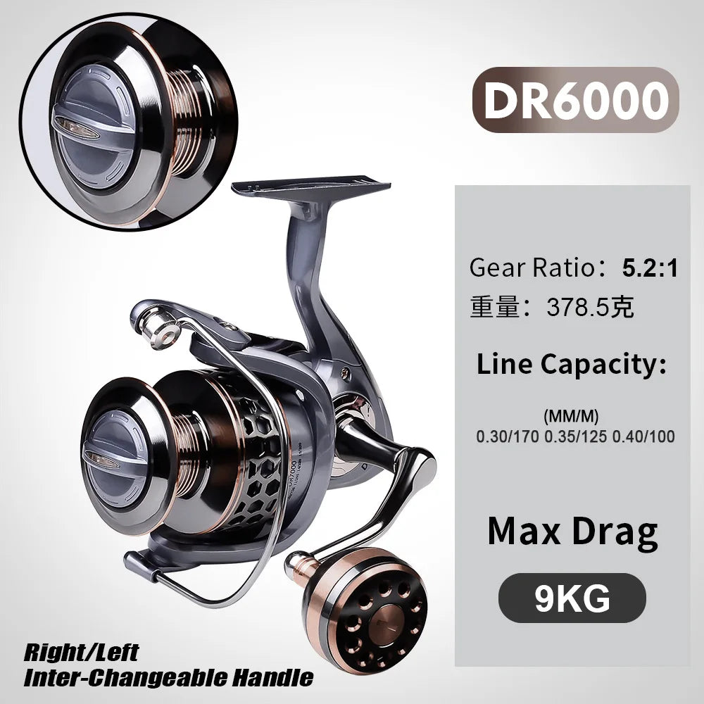 DR Full Metal Line Cup Fishing Reel LUYA SPINNING WHEELS SEA ROD REELS Front Unloading Spinning Wheel 3BB 5-10kg Pulling Power