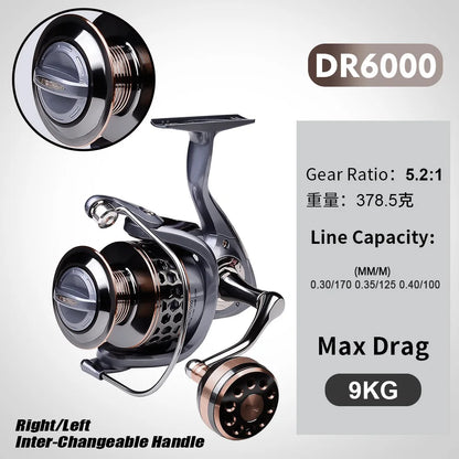DR Full Metal Line Cup Fishing Reel LUYA SPINNING WHEELS SEA ROD REELS Front Unloading Spinning Wheel 3BB 5-10kg Pulling Power