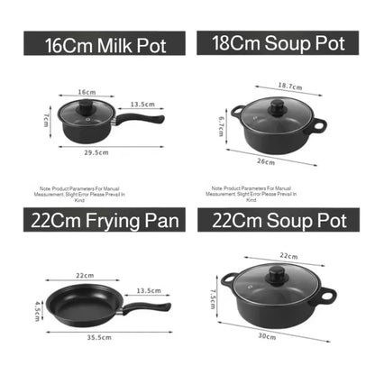 13 Piece Cookware Set Milk Pot Soup Pot Flat Bottomed Small Frying Pan with Lid And Shovel Kitchenware Set for Cooking pots Set
