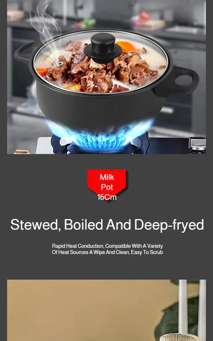 13 Piece Cookware Set Milk Pot Soup Pot Flat Bottomed Small Frying Pan with Lid And Shovel Kitchenware Set for Cooking pots Set