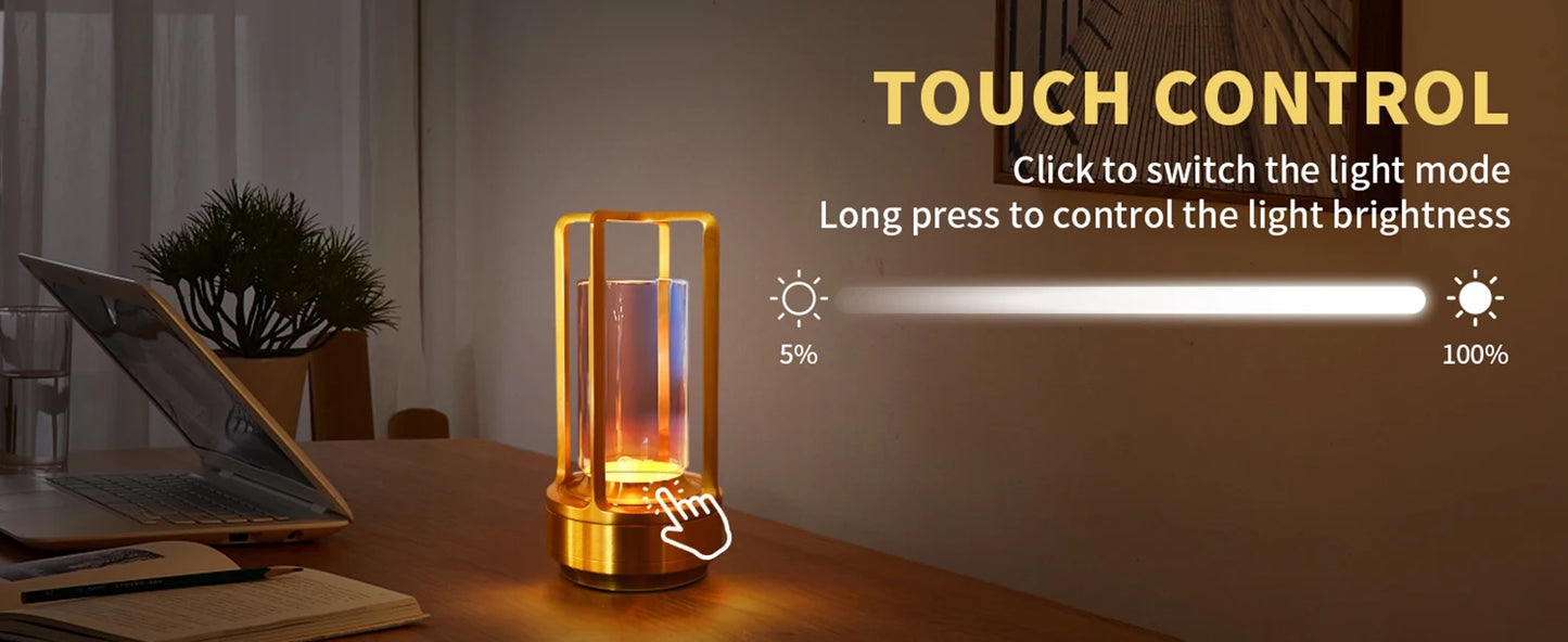 LED Cordless Table Lamp Retro Bar Metal Desk Lamps Rechargeable Touch Dimming Night Light Restaurant Bedroom Home Outdoor Decor