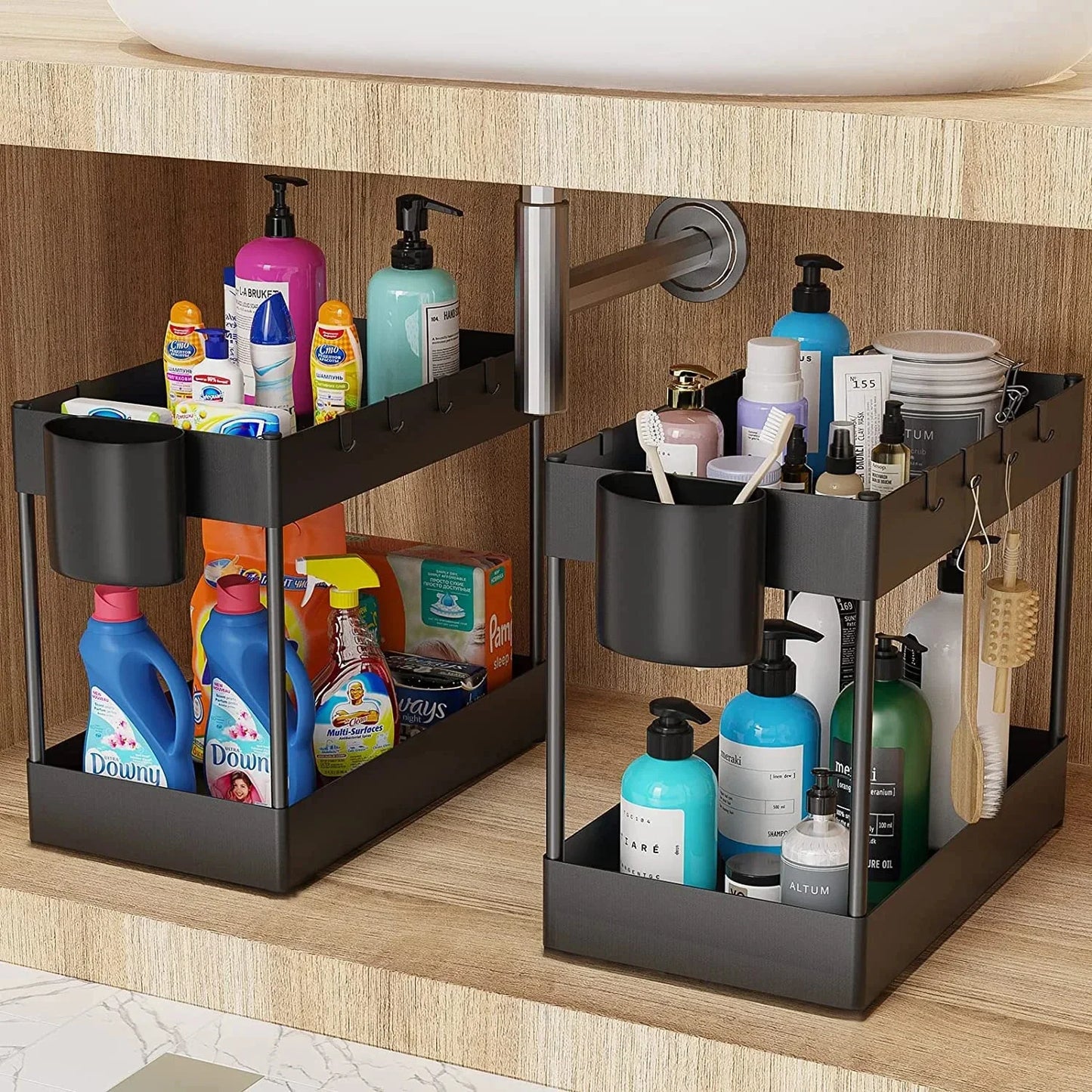 Kitchen under Sink Organizer And Storage Rack with Double Sliding Cabinet Drawers Multi-Purpose Storage Shelf Holder for Home