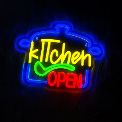 Kitchen Open Led Neon Sign, Kitchen Supplies Icon, Usb Powered, Used For Home Kitchen, Restaurant, Fast Food Business Decor.