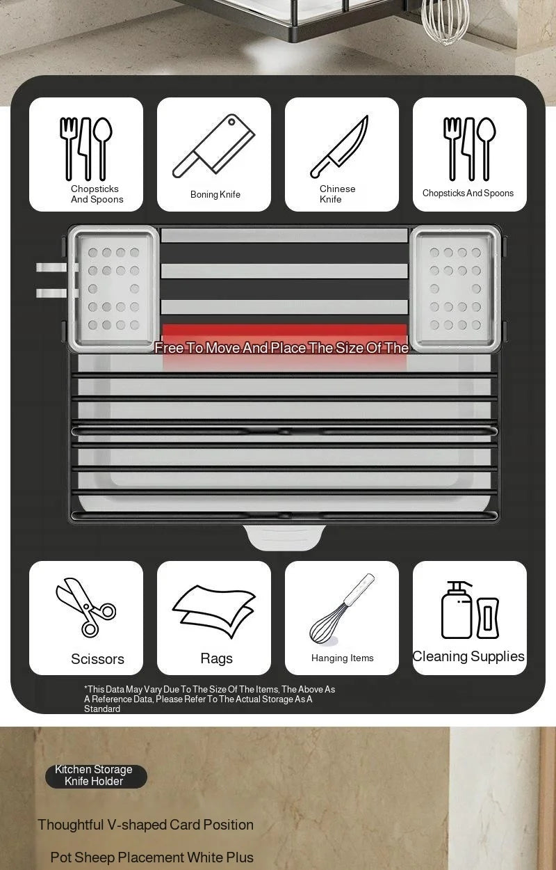 Kitchen Countertop Organizer with Drainage Tray -Integrated Rack for Cutting Boards, Knives, Rags, Chopsticks, Pot Lids, Durable