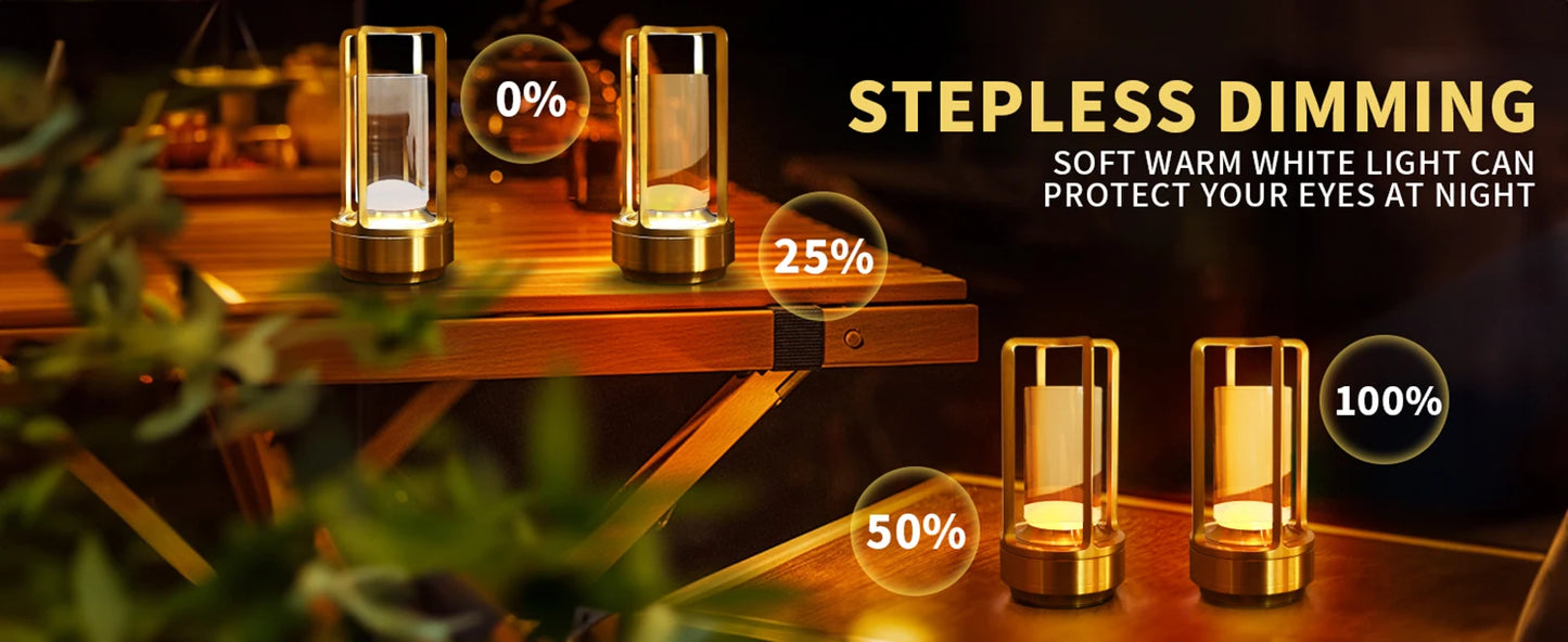 LED Cordless Table Lamp Retro Bar Metal Desk Lamps Rechargeable Touch Dimming Night Light Restaurant Bedroom Home Outdoor Decor