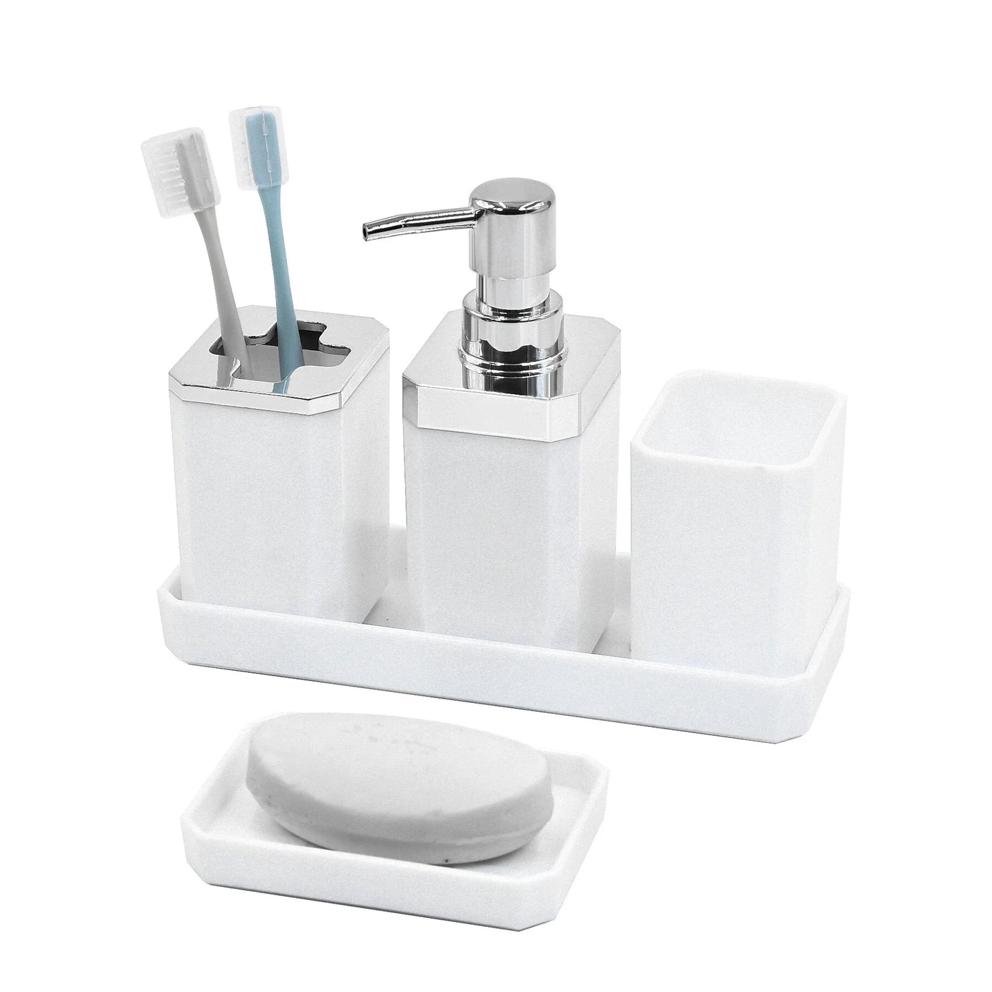 Bathroom Accessories Set Vanity Counter Soap Dispenser Toothbrush Cotton Swab Holder and Tray Set Bathroom Decor Apothecary Jars