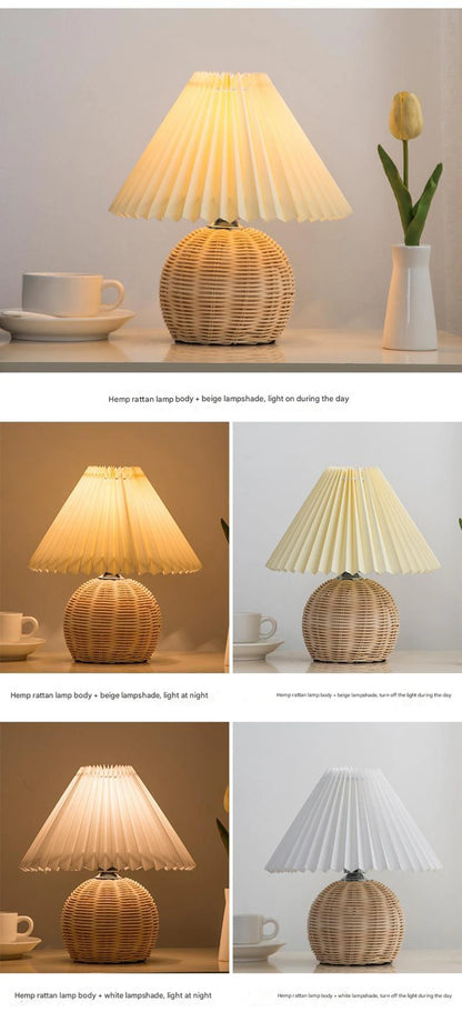 INS Led Pleated Table Lamp Rattan Base Desktop Light Usb PLug Dimmable Timmer For Room Bedside Bedroom Table Decor Night Lights