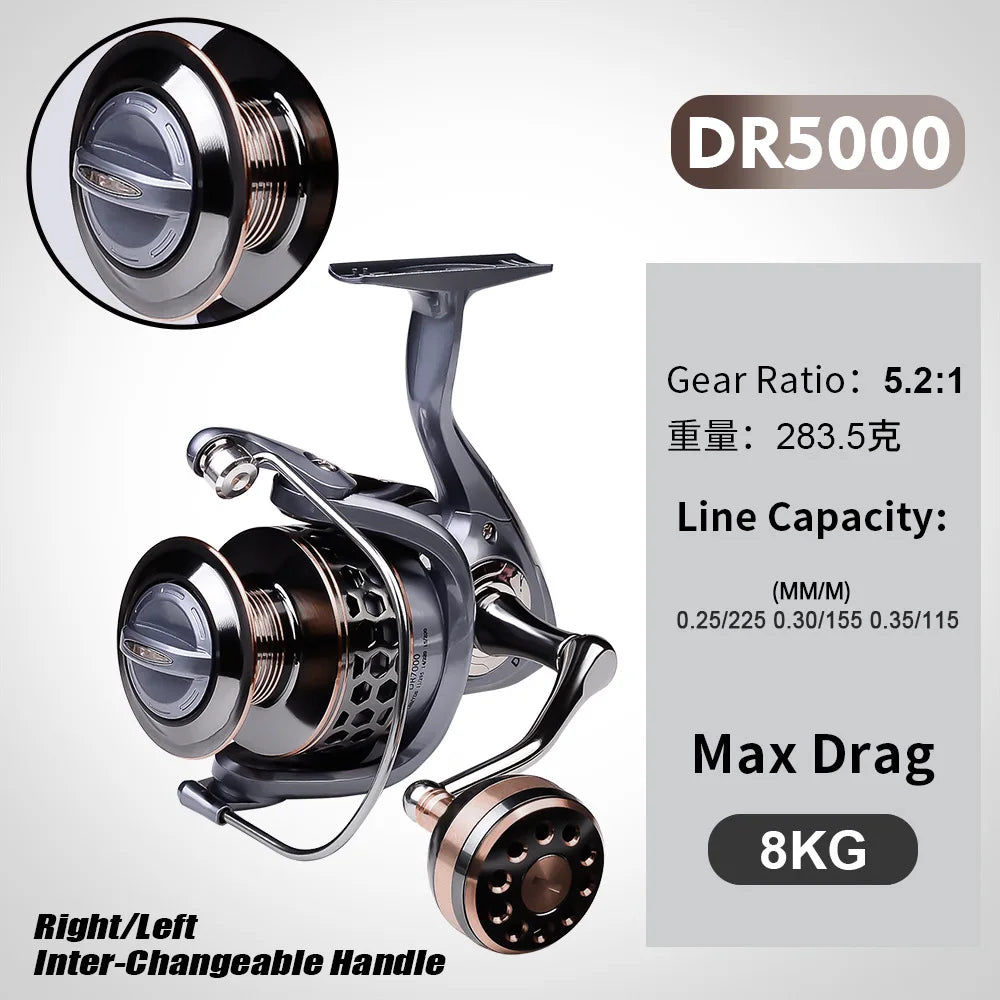 DR Full Metal Line Cup Fishing Reel LUYA SPINNING WHEELS SEA ROD REELS Front Unloading Spinning Wheel 3BB 5-10kg Pulling Power