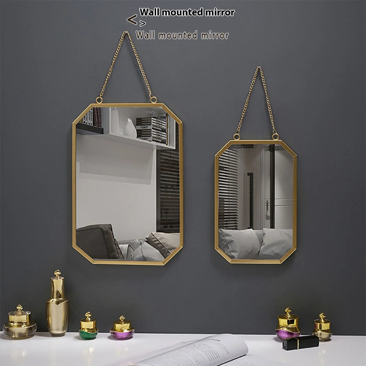 Iron square wall mirror hanging bathroom bathroom dormitory mirror hanging wall washing table wall hanging makeup mirror