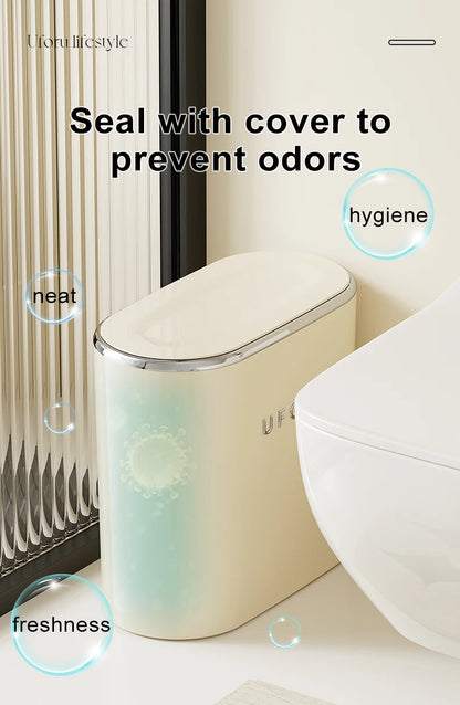 UFORU Garbage can household advanced sense sealed with lid large oval pressing pop lid toilet sewn garbage can