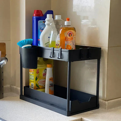 Kitchen under Sink Organizer And Storage Rack with Double Sliding Cabinet Drawers Multi-Purpose Storage Shelf Holder for Home