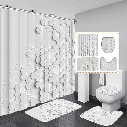 Elegant Bouquet of Fantastic White Flowers 3D Style Shower Curtain Bathroom Curtain with Bath Rug Carpet Set Floral Home Decor