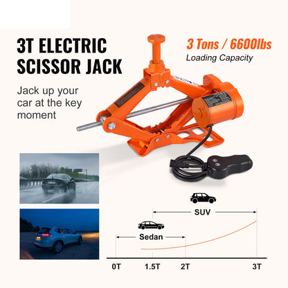 SucceBuy Electric Car Jack 3T Scissor Jack with Electric Impact Wrench 12V Portable Car Jack Lifting for SUV Truck Tire Change