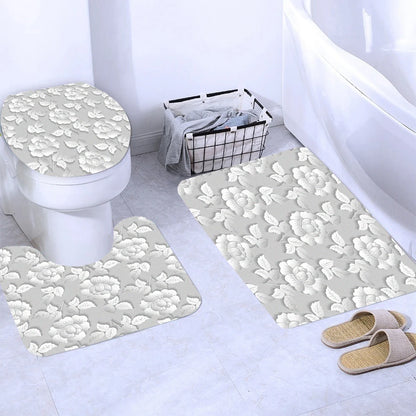 Elegant Bouquet of Fantastic White Flowers 3D Style Shower Curtain Bathroom Curtain with Bath Rug Carpet Set Floral Home Decor