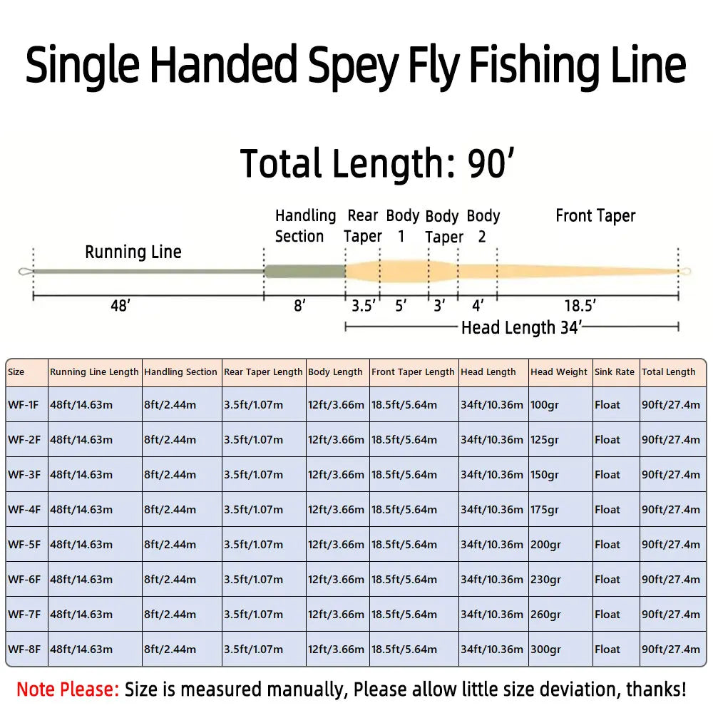 90FT WF-1F~WF-8 Single Handed Spey Fly Fishing Line Weight Fowarded Floating Fly Line With 2 Weld Loops Fly Fishing Tackle