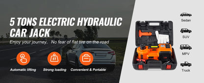 SucceBuy 5T Electric Car Jack Hydraulic Car Jack with Built-in Inflatable Pump LED Light Car Jack for SUV MPV Truck Change Tire