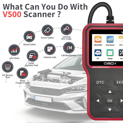 Car OBD2 Scanner Diagnostic Tool Code Reader, Car Voltage Tester Engine Fault Code Scanner, Charging Tester Diagnostic Tool V500