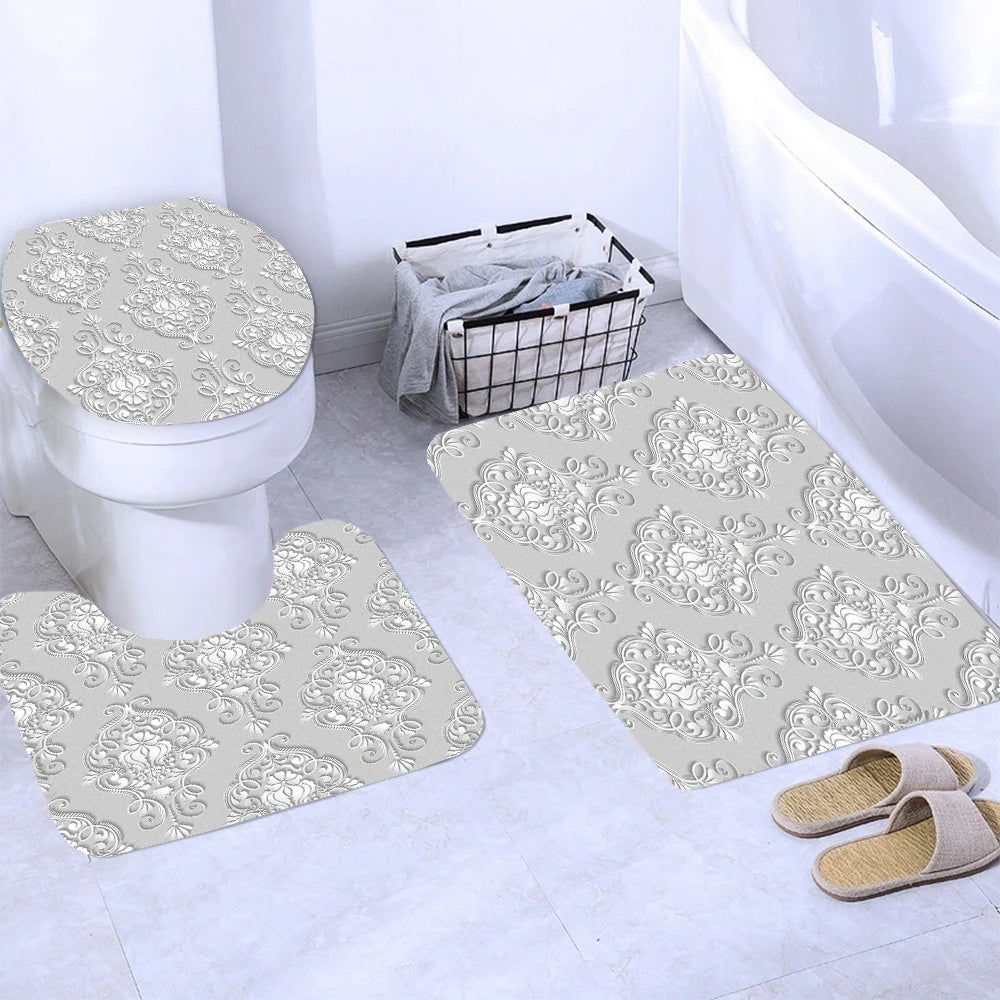 Elegant Bouquet of Fantastic White Flowers 3D Style Shower Curtain Bathroom Curtain with Bath Rug Carpet Set Floral Home Decor