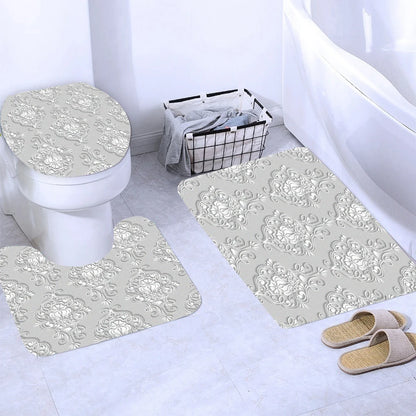 Elegant Bouquet of Fantastic White Flowers 3D Style Shower Curtain Bathroom Curtain with Bath Rug Carpet Set Floral Home Decor