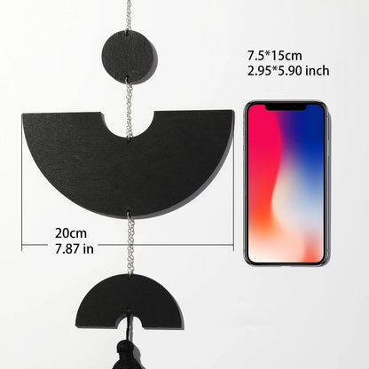 Boho Room Decor Black Wall Art Wood Dream Catcher Geometric Farmhouse Tassel Macrame Wall Hanging Bedroom Rustic Decor for Home