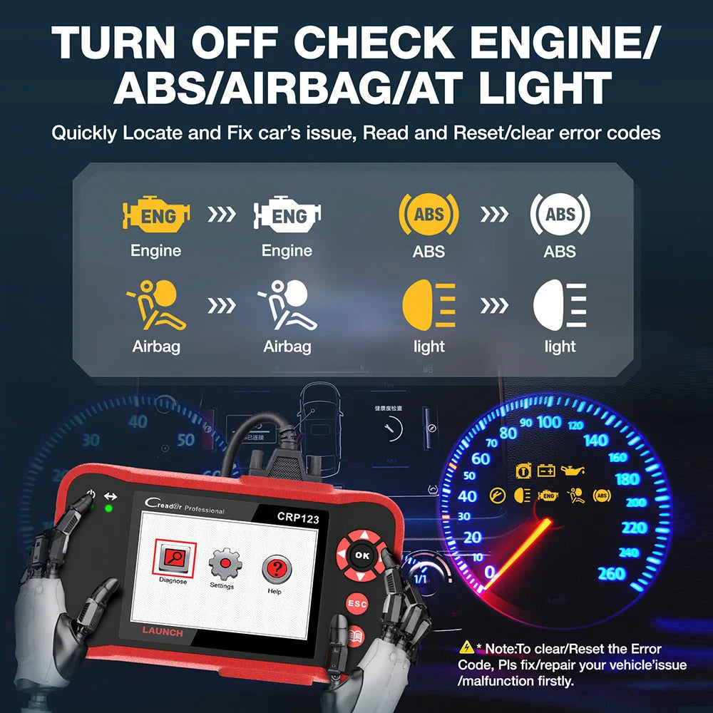 LAUNCH X431 CRP123 OBD2 Car Scanner ABS/SRS/Transmission/Engine Systems Diagnose Tool Lifetime Free Update