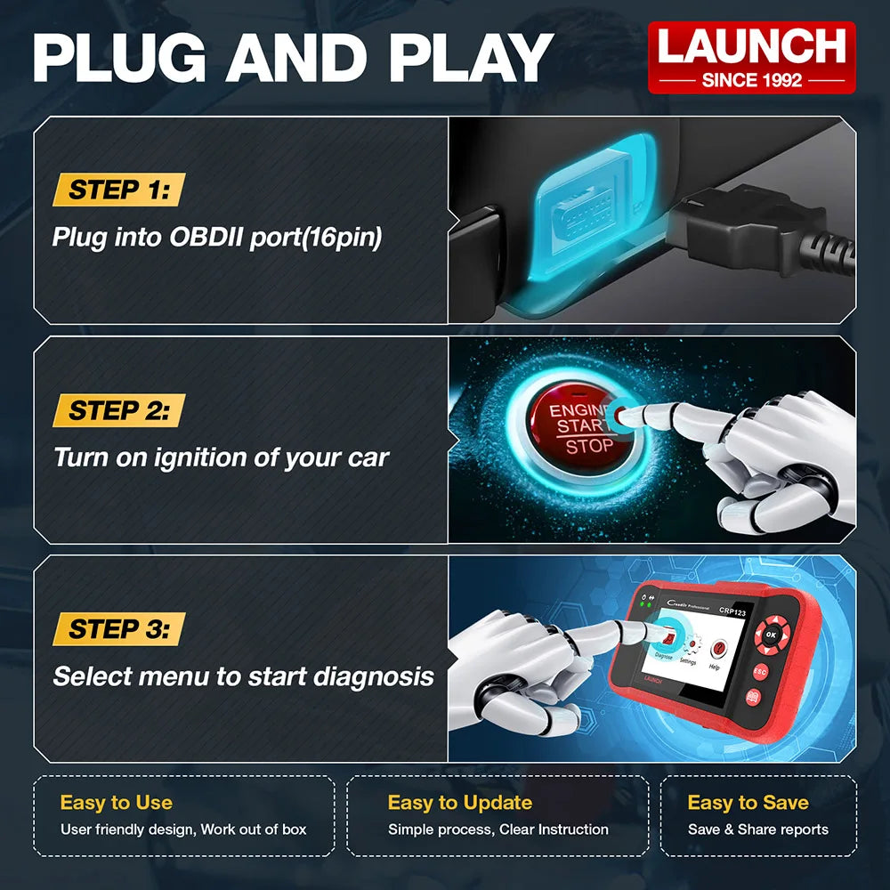LAUNCH X431 CRP123 OBD2 Car Scanner ABS/SRS/Transmission/Engine Systems Diagnose Tool Lifetime Free Update