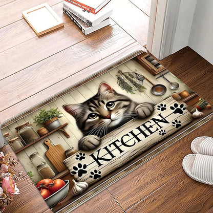 Kitten Cute Cat Kitchen Doormat Floor Mat Rug Carpet for Entryway Kitchen Anti-slip  Home Decor Accessory Halloween Gift