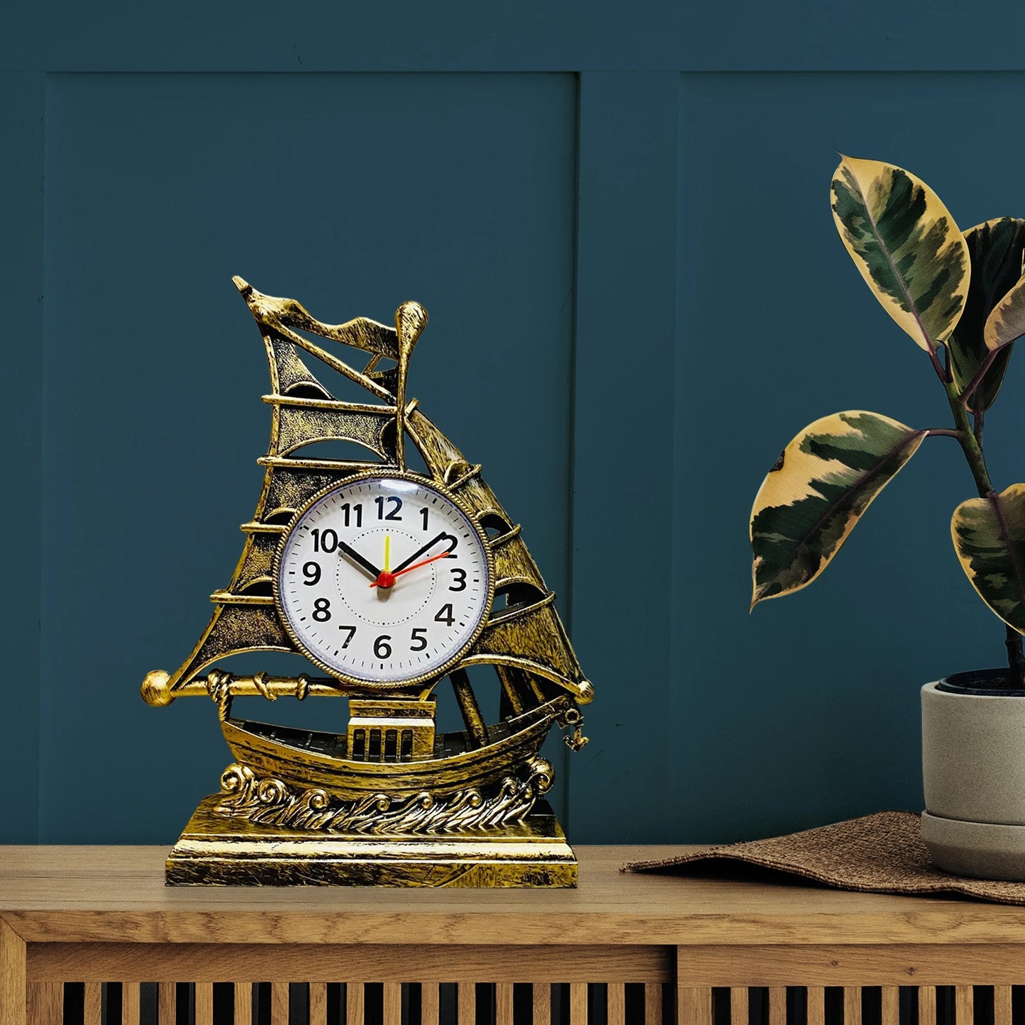 Desk Clock Home Decor Ornament Sailing Figurine Alarm Clock Table Clocks for Kitchen Bedroom Office Living Room Kids
