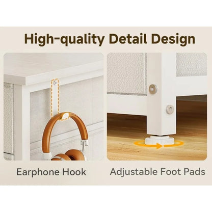 48 Inch White Computer Desk with 8 Fabric Drawers, Modern Office Desk with Large Storage for Home Office, Study, Gaming, White